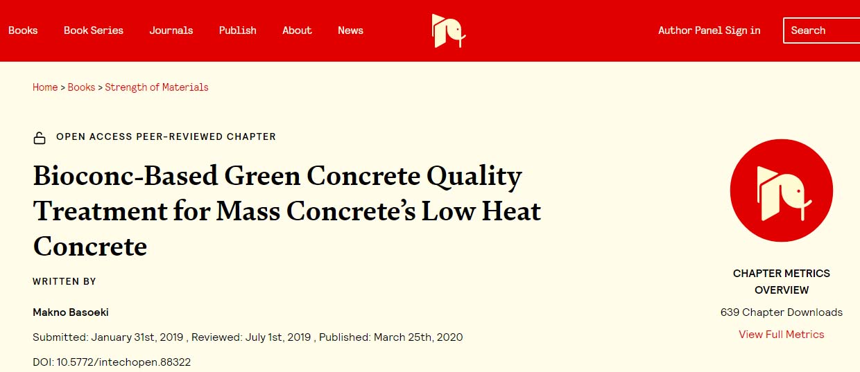 Bioconc-Based Green Concrete Quality Treatment for Mass Concrete’s Low Heat Concrete